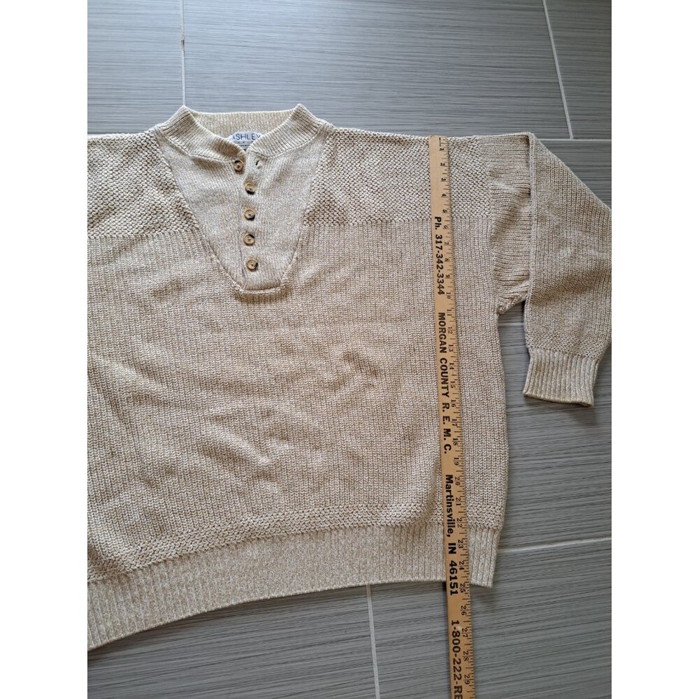 Ashley Knit Shawl Collar Sweater Beige Men's Size Large Made In USA Preppy - Picture 7 of 10